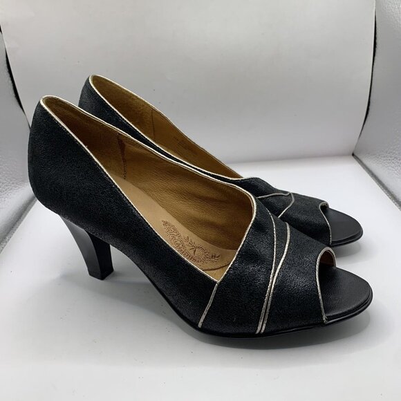 Sofft Shoes - SOFFT Womens Black Leather open Toe Platform Heels office career size 9.5M